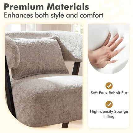Barrel Accent Chair Faux Rabbit Fur Upholstered Armchair-Gray - Gray - Accent Chairs