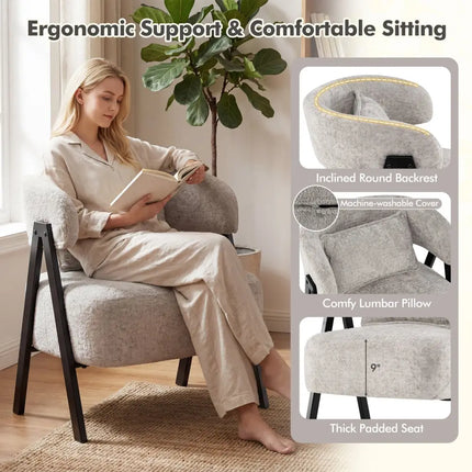 Barrel Accent Chair Faux Rabbit Fur Upholstered Armchair-Gray - Gray - Accent Chairs