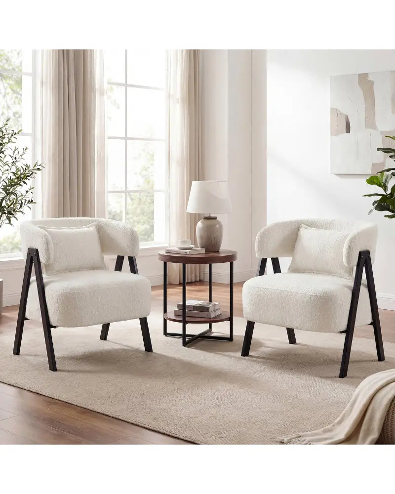 Barrel Accent Chair Faux Rabbit Fur Upholstered Armchair-White - White - Accent Chairs