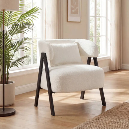 Barrel Accent Chair Faux Rabbit Fur Upholstered Armchair-White - White - Accent Chairs