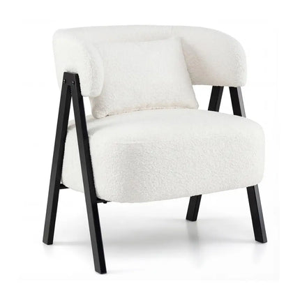 Barrel Accent Chair Faux Rabbit Fur Upholstered Armchair-White - White - Accent Chairs