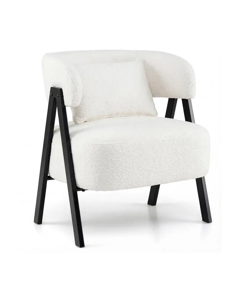 Barrel Accent Chair Faux Rabbit Fur Upholstered Armchair-White - White - Accent Chairs