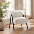 Barrel Accent Chair Faux Rabbit Fur Upholstered Armchair-White - White - Accent Chairs