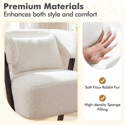 Barrel Accent Chair Faux Rabbit Fur Upholstered Armchair-White - White - Accent Chairs