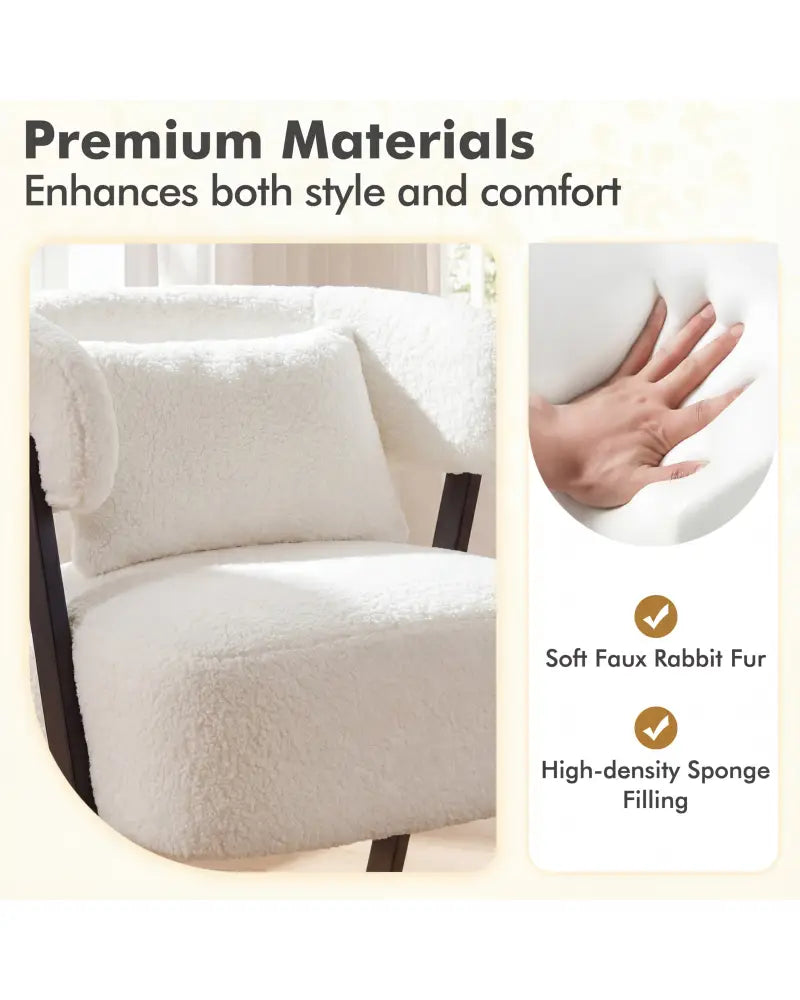 Barrel Accent Chair Faux Rabbit Fur Upholstered Armchair-White - White - Accent Chairs