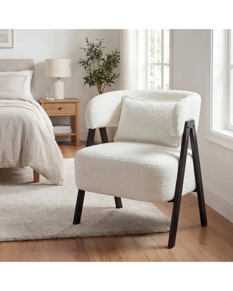 Barrel Accent Chair Faux Rabbit Fur Upholstered Armchair-White - White - Accent Chairs