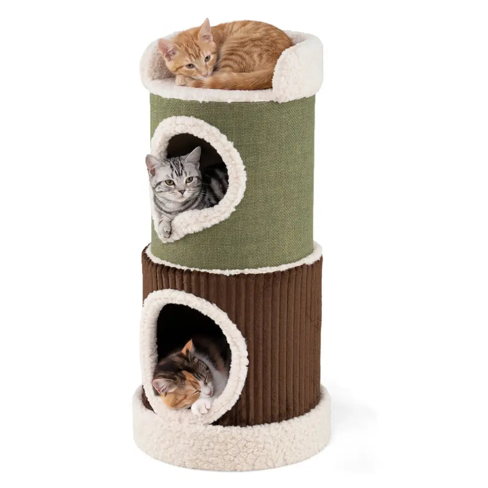Barrel Cat House with Top Perch & Double Condos and Stable Base Modern-Green - Green - Cat Houses