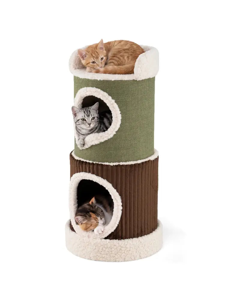 Barrel Cat House with Top Perch & Double Condos and Stable Base Modern-Green - Green - Cat Houses
