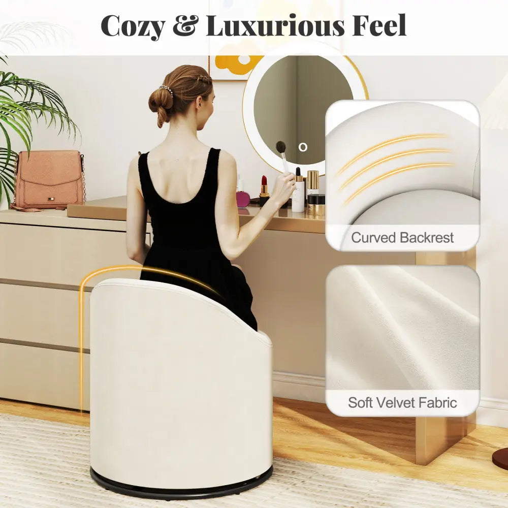 Barrel Chair with Storage 360° Swivel Upholstered Vanity Chair-Beige - Beige - Accent Chairs
