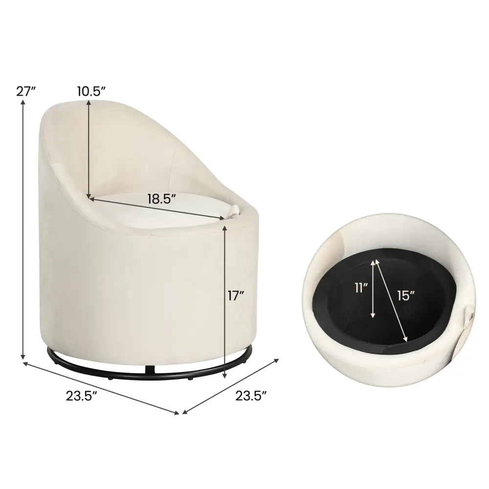 Barrel Chair with Storage 360° Swivel Upholstered Vanity Chair-Beige - Beige - Accent Chairs