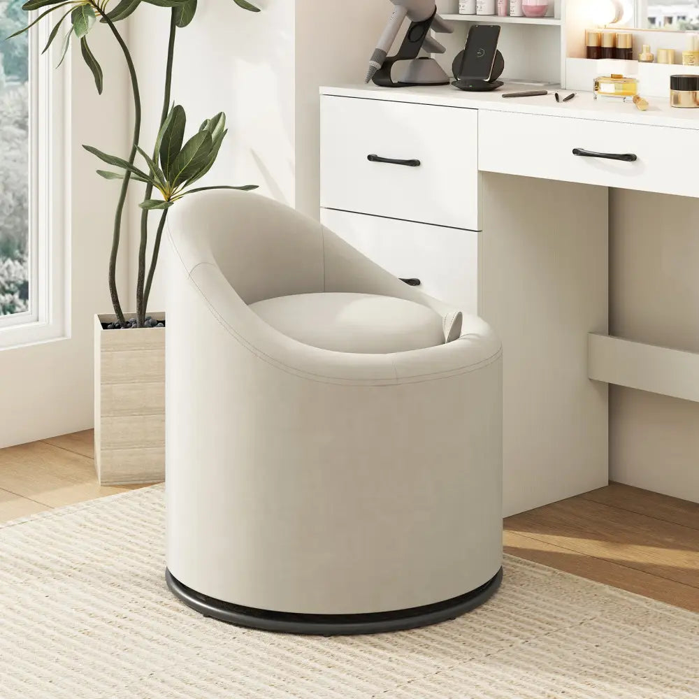 Barrel Chair with Storage 360° Swivel Upholstered Vanity Chair-Beige - Beige - Accent Chairs