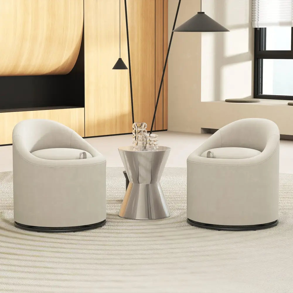 Barrel Chair with Storage 360° Swivel Upholstered Vanity Chair-Beige - Beige - Accent Chairs