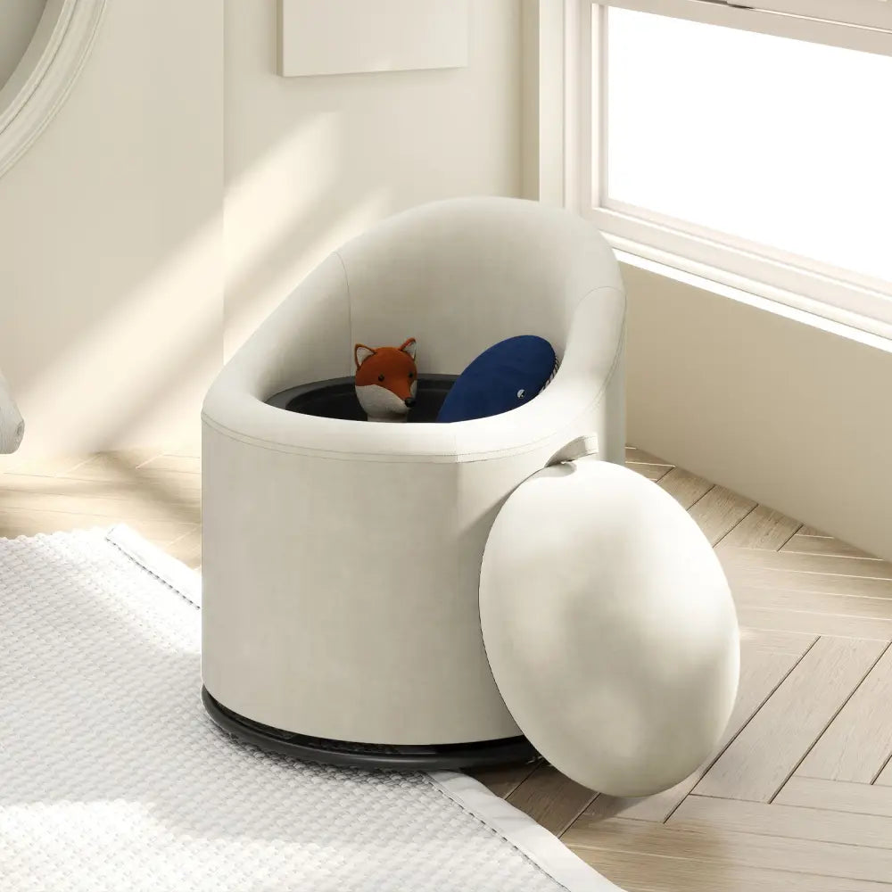 Barrel Chair with Storage 360° Swivel Upholstered Vanity Chair-Beige - Beige - Accent Chairs