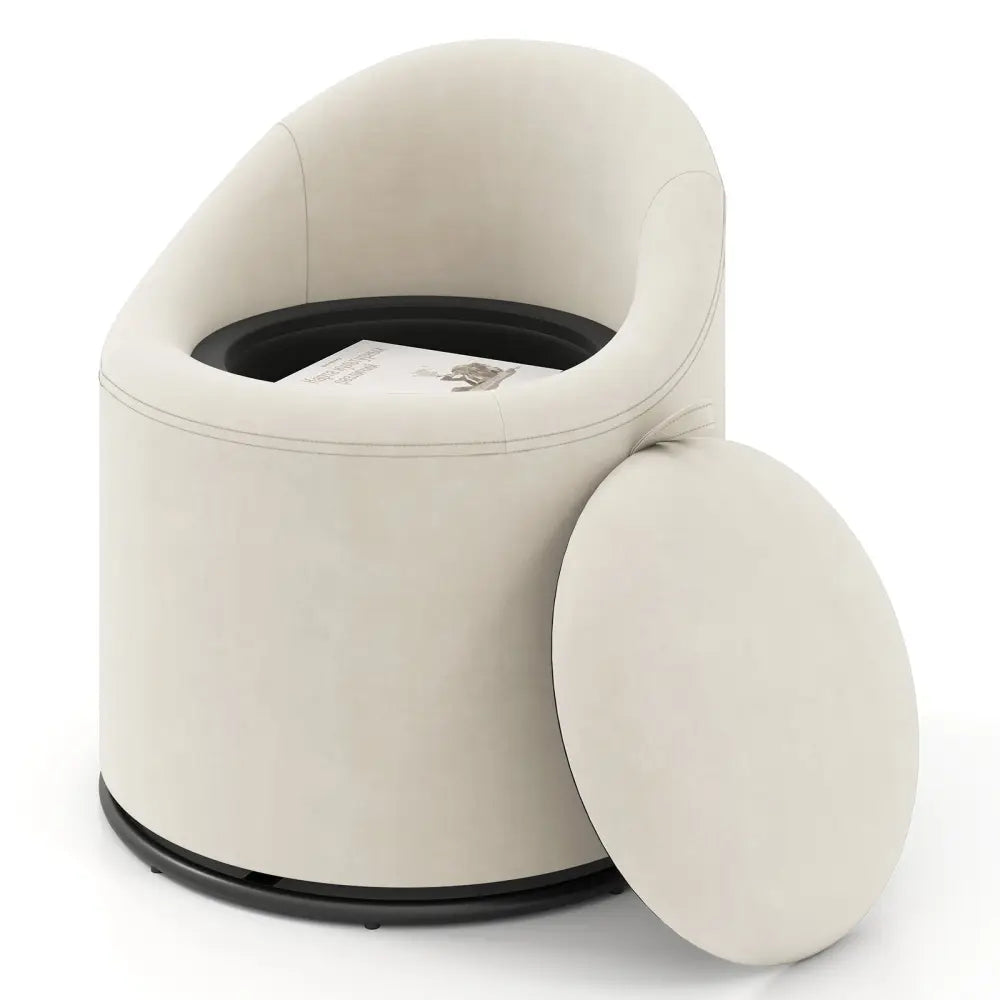 Barrel Chair with Storage 360° Swivel Upholstered Vanity Chair-Beige - Beige - Accent Chairs