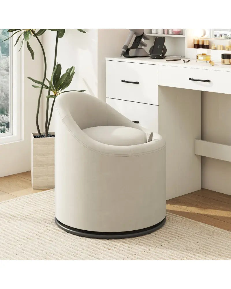 Barrel Chair with Storage 360Â° Swivel Upholstered Vanity Chair-Beige - Beige - Accent Chairs