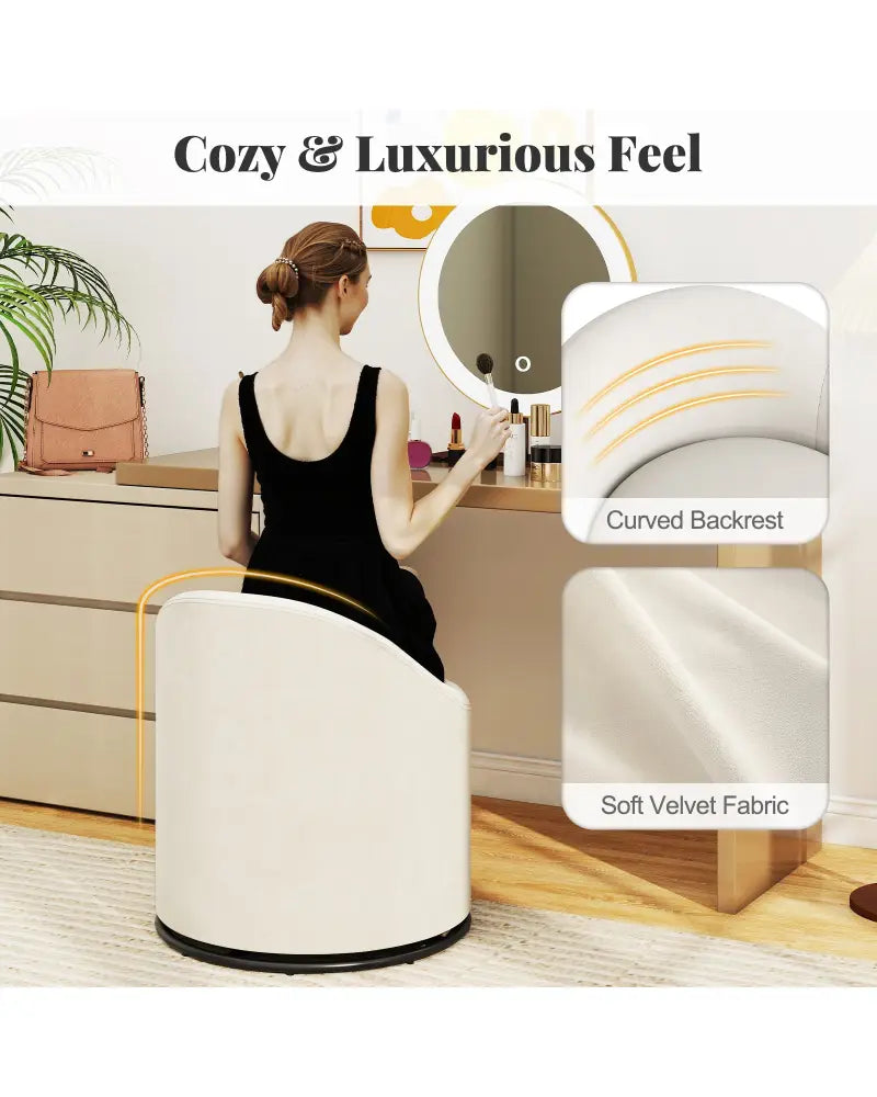 Barrel Chair with Storage 360Â° Swivel Upholstered Vanity Chair-Beige - Beige - Accent Chairs