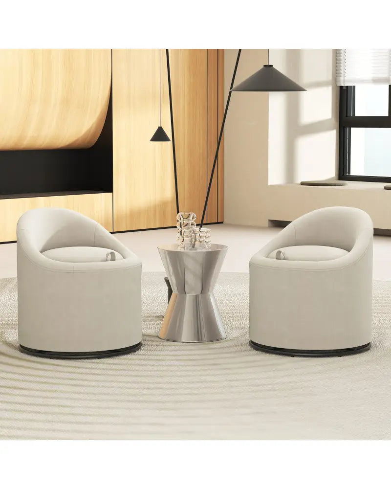 Barrel Chair with Storage 360Â° Swivel Upholstered Vanity Chair-Beige - Beige - Accent Chairs