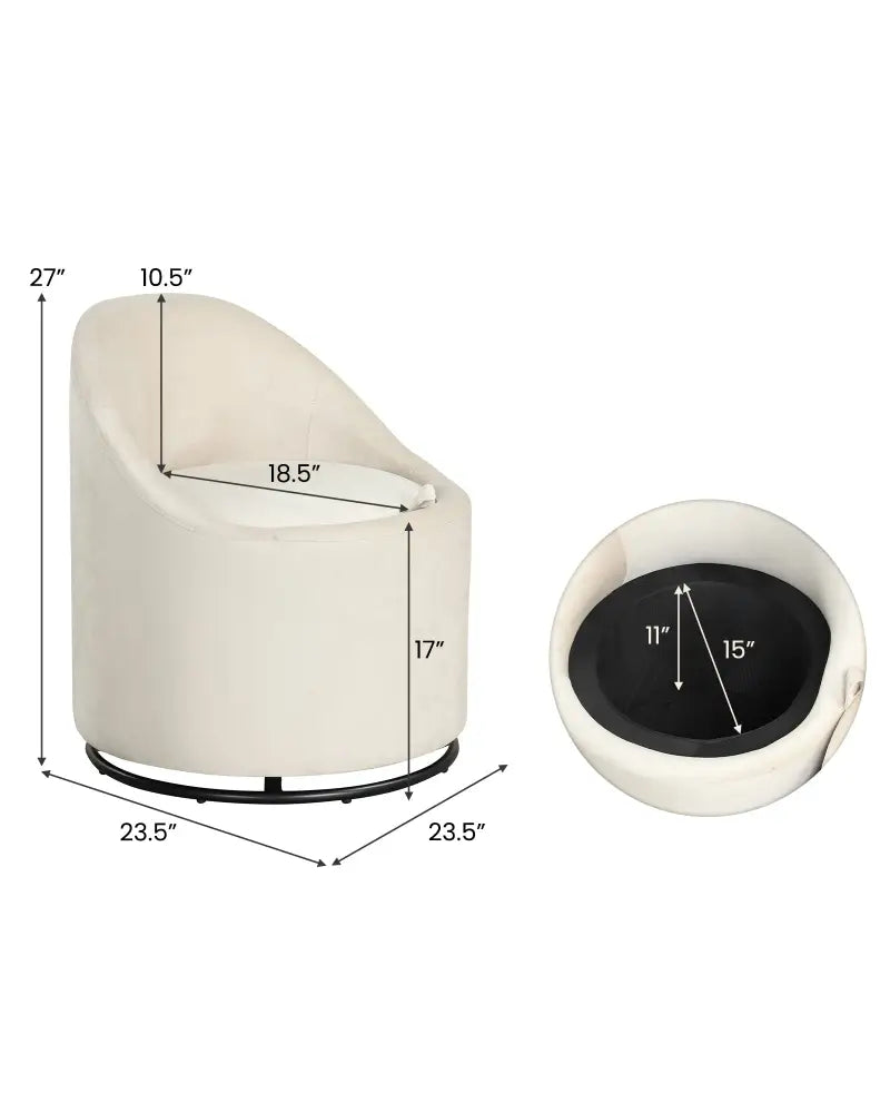 Barrel Chair with Storage 360Â° Swivel Upholstered Vanity Chair-Beige - Beige - Accent Chairs