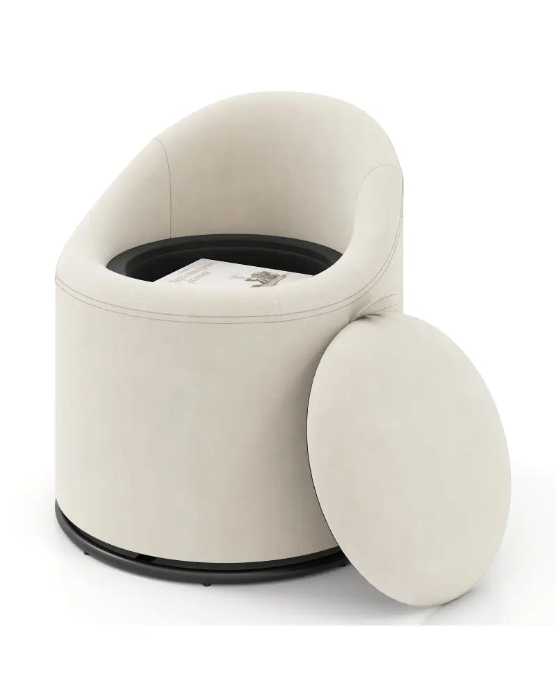 Barrel Chair with Storage 360Â° Swivel Upholstered Vanity Chair-Beige - Beige - Accent Chairs