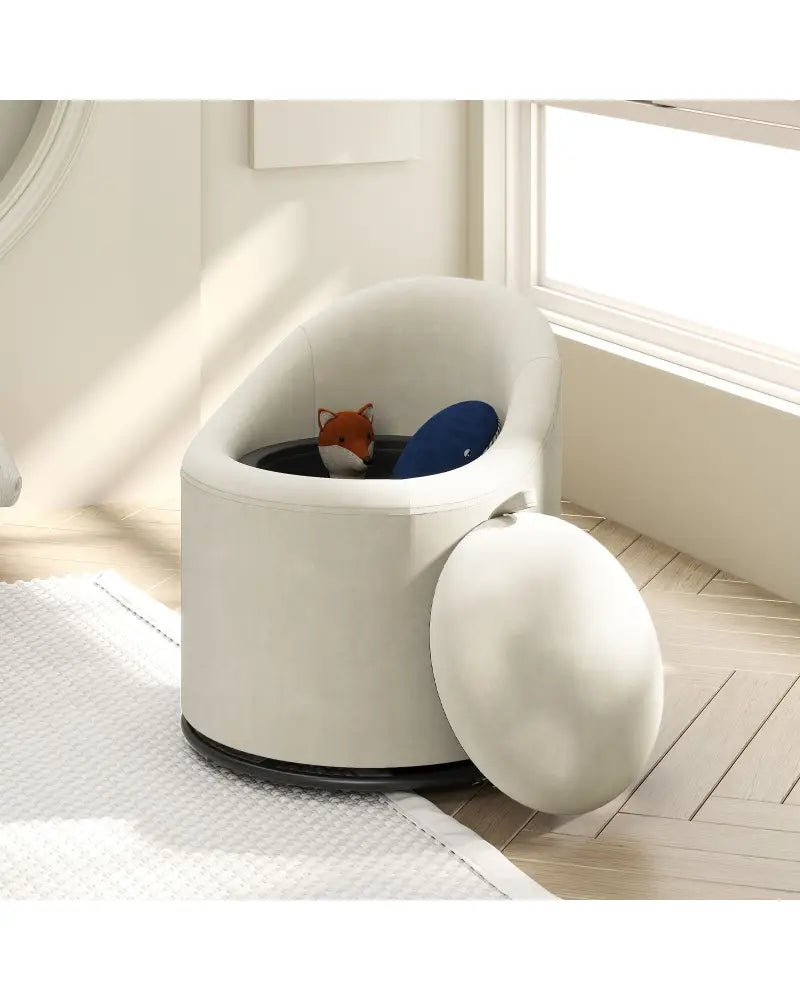 Barrel Chair with Storage 360Â° Swivel Upholstered Vanity Chair-Beige - Beige - Accent Chairs