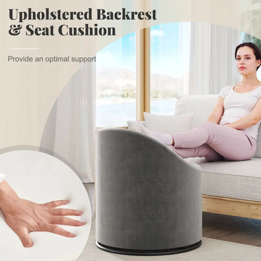 Barrel Chair with Storage 360Â° Swivel Upholstered Vanity Chair-Gray - Gray - Accent Chairs