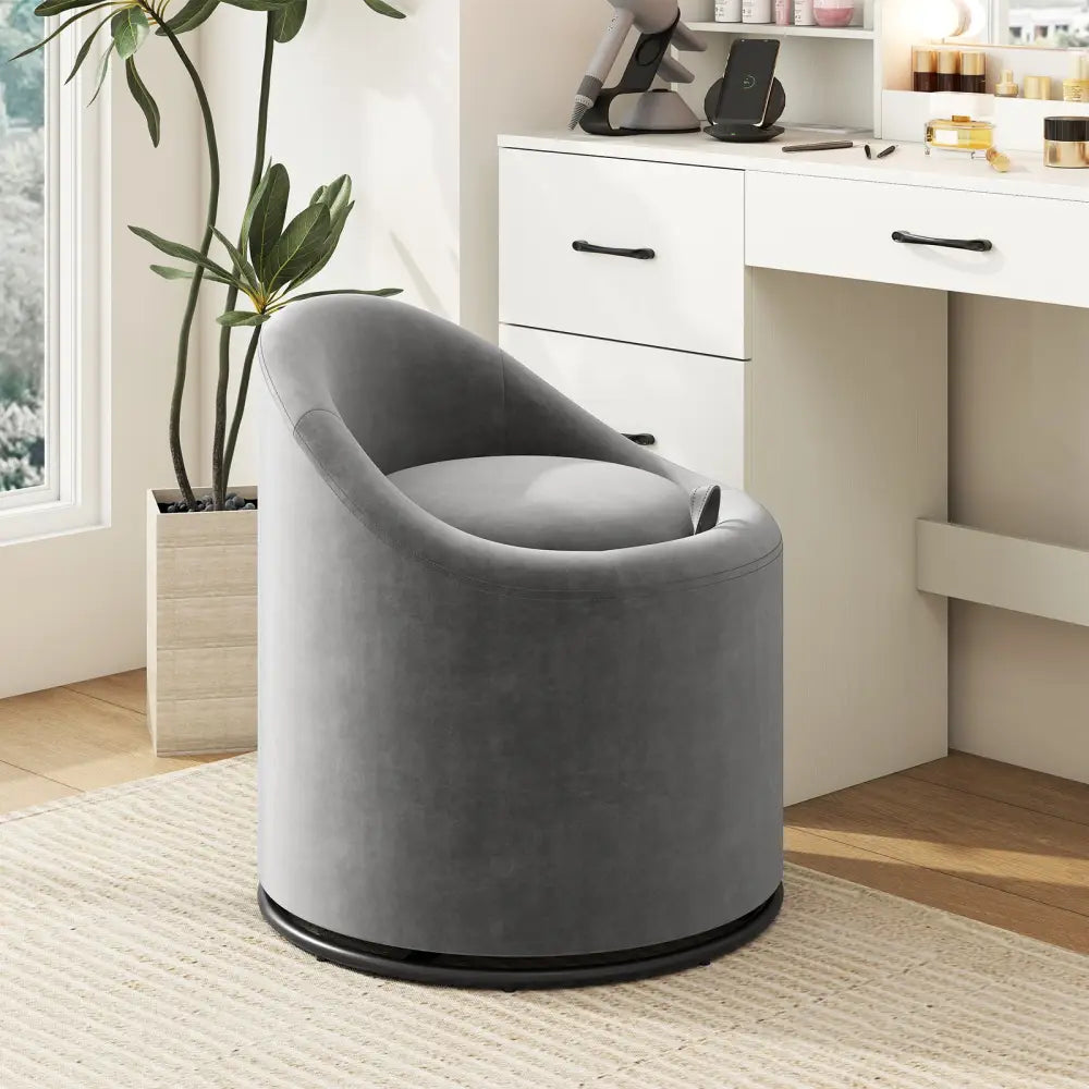 Barrel Chair with Storage 360Â° Swivel Upholstered Vanity Chair-Gray - Gray - Accent Chairs