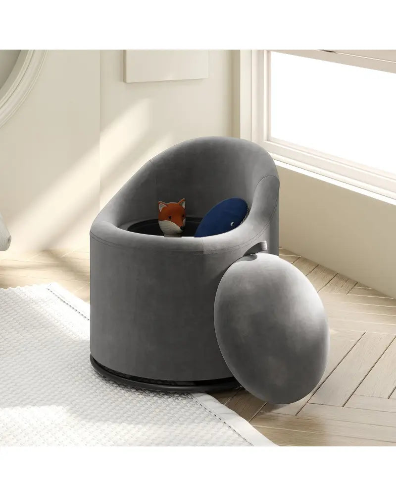 Barrel Chair with Storage 360Â° Swivel Upholstered Vanity Chair-Gray - Gray - Accent Chairs