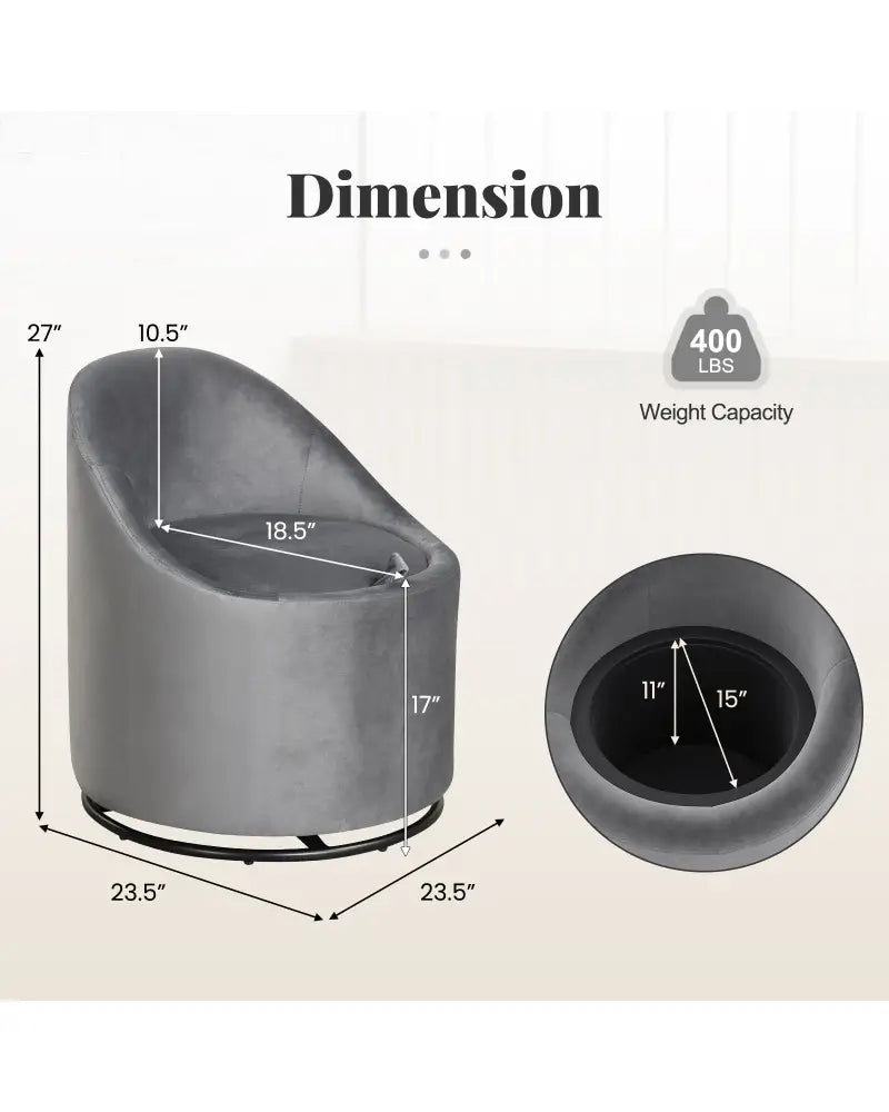 Barrel Chair with Storage 360Â° Swivel Upholstered Vanity Chair-Gray - Gray - Accent Chairs