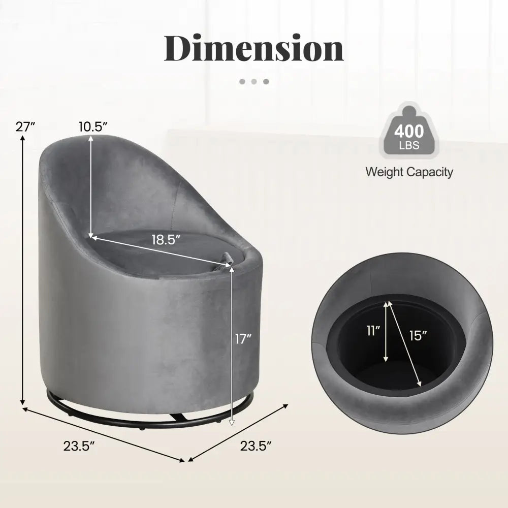 Barrel Chair with Storage 360Â° Swivel Upholstered Vanity Chair-Gray - Gray - Accent Chairs