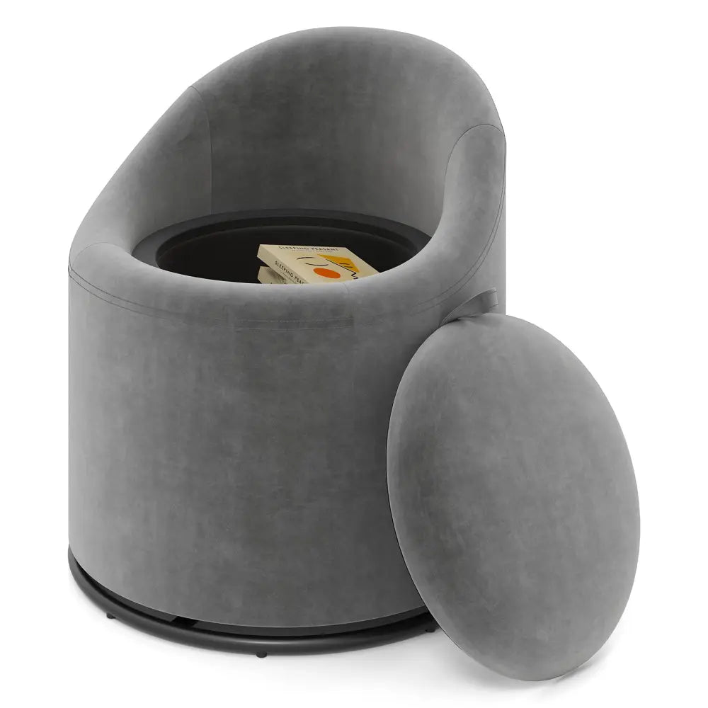 Barrel Chair with Storage 360Â° Swivel Upholstered Vanity Chair-Gray - Gray - Accent Chairs