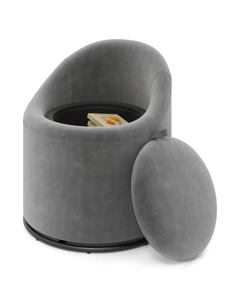Barrel Chair with Storage 360Â° Swivel Upholstered Vanity Chair-Gray - Gray - Accent Chairs