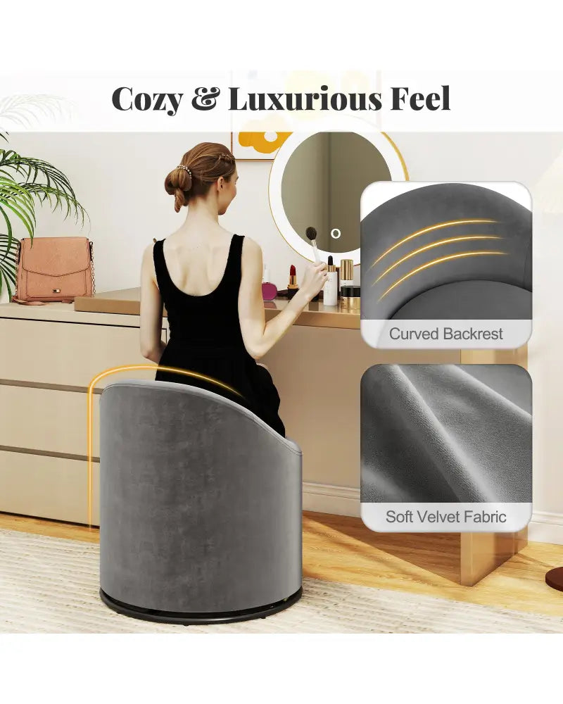 Barrel Chair with Storage 360Â° Swivel Upholstered Vanity Chair-Gray - Gray - Accent Chairs