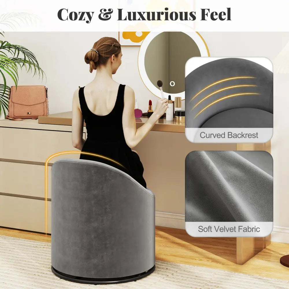 Barrel Chair with Storage 360Â° Swivel Upholstered Vanity Chair-Gray - Gray - Accent Chairs