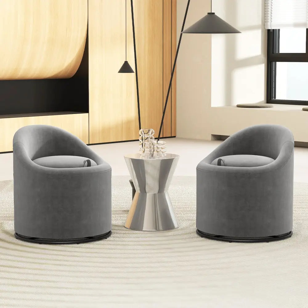 Barrel Chair with Storage 360Â° Swivel Upholstered Vanity Chair-Gray - Gray - Accent Chairs