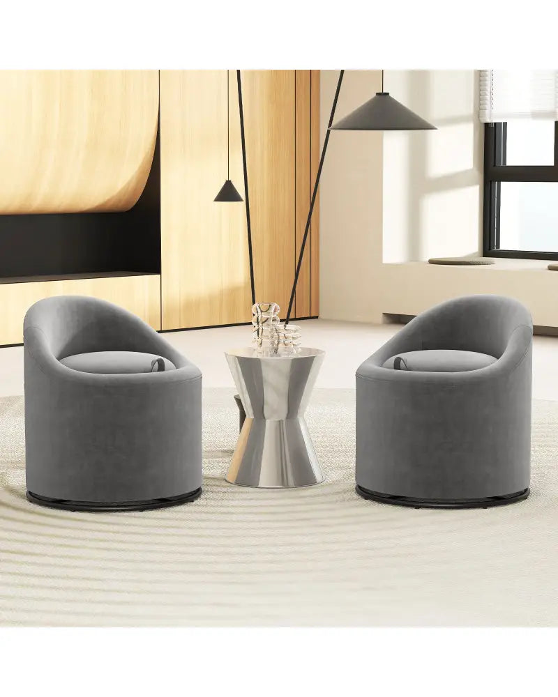 Barrel Chair with Storage 360Â° Swivel Upholstered Vanity Chair-Gray - Gray - Accent Chairs