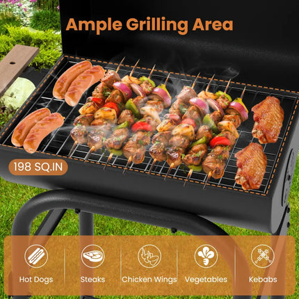 Barrel Charcoal Grill with Foldable Side Table and Thermostat-Black - Black - Outdoor Grills