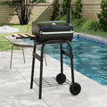 Barrel Charcoal Grill with Foldable Side Table and Thermostat-Black - Black - Outdoor Grills