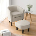 Barrel Club Chair with Ottoman Set Linen Fabric Accent Chair with Footrest-Beige - Beige - Accent Chairs