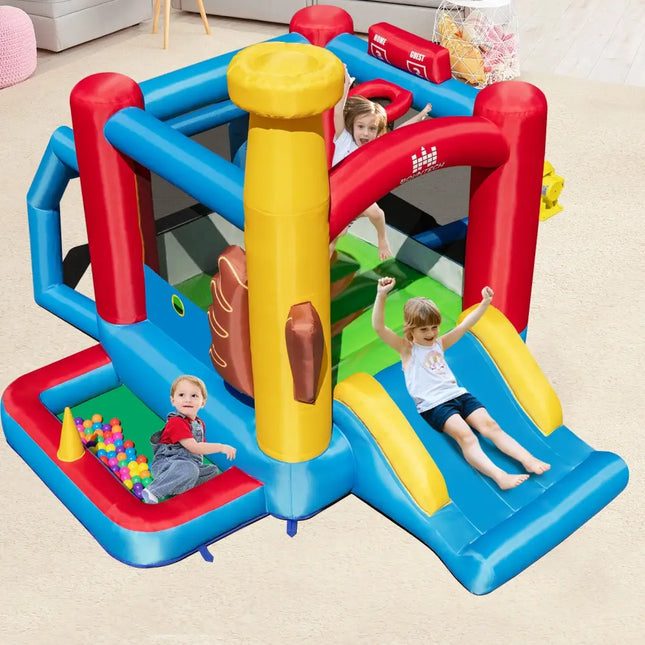 Baseball Themed Inflatable Bounce House with Ball Pit and Ocean Balls with 735W Blower - Multicolor - Bounce House