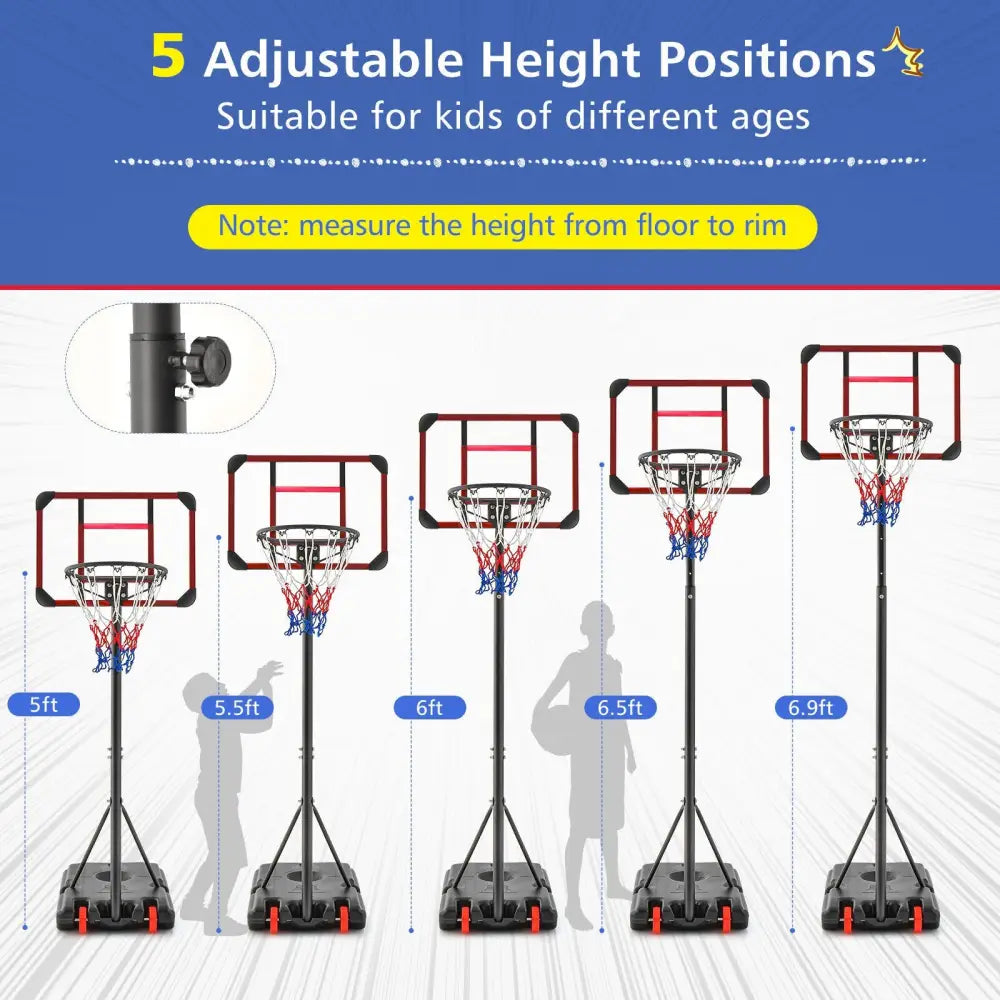 Basketball Hoop Stand 5 Feet-6.8 Feet Height Adjustable - Black - Sport Equipments