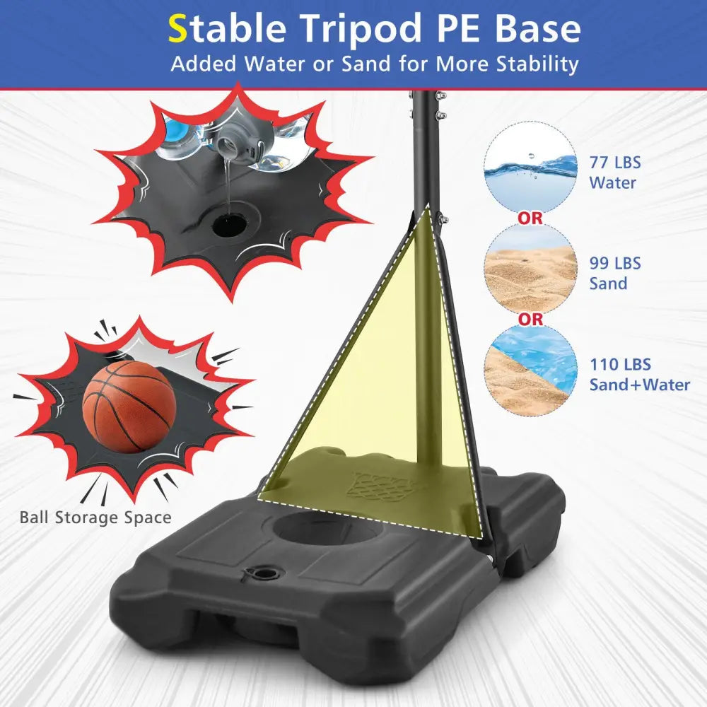 Basketball Hoop Stand 5 Feet-6.8 Feet Height Adjustable - Black - Sport Equipments