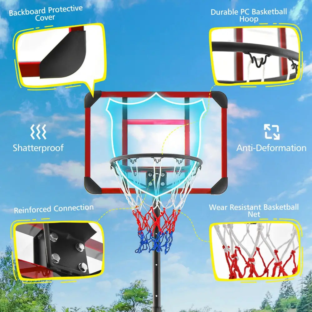 Basketball Hoop Stand 5 Feet-6.8 Feet Height Adjustable - Black - Sport Equipments