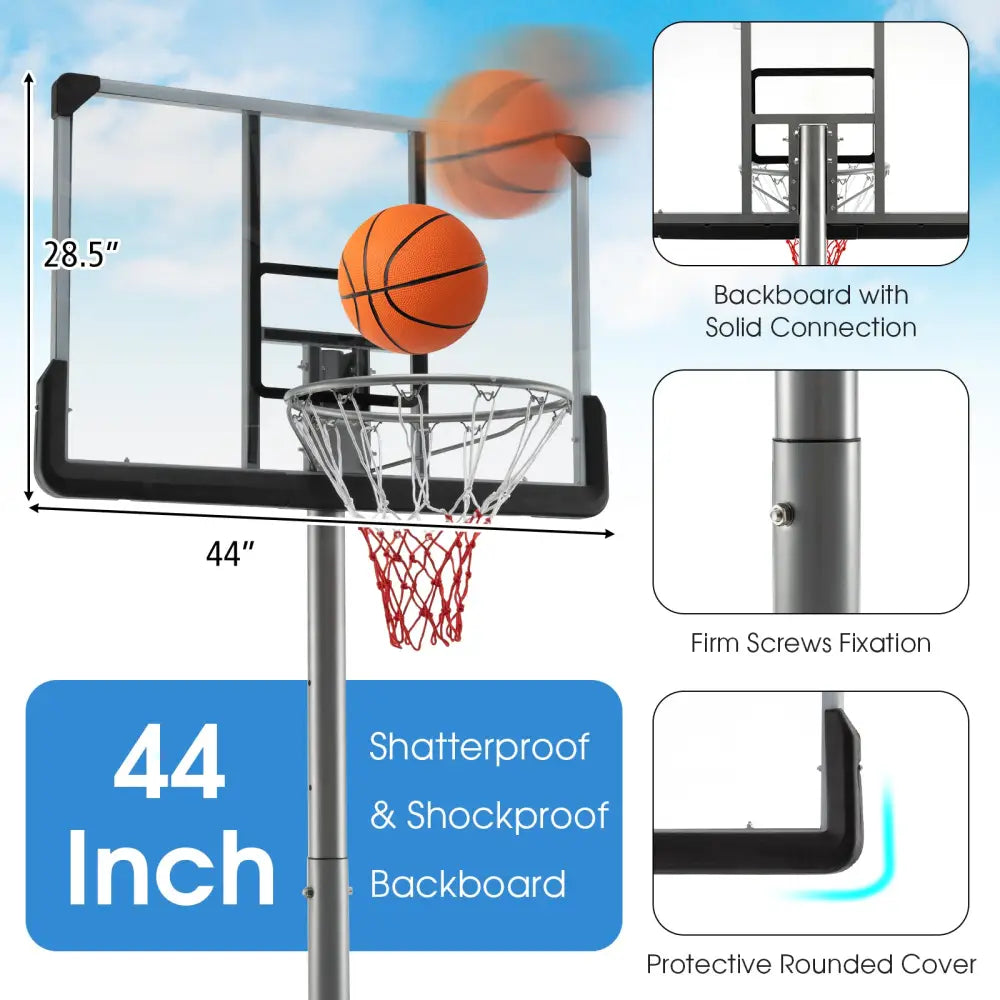 Basketball Hoop with 5.4-6.6FT Adjustable Height and 50 Inch Backboard-Black - Black - Sport Equipments