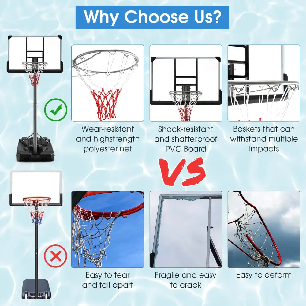 Basketball Hoop with 5.4-6.6FT Adjustable Height and 50 Inch Backboard-Black - Black - Sport Equipments