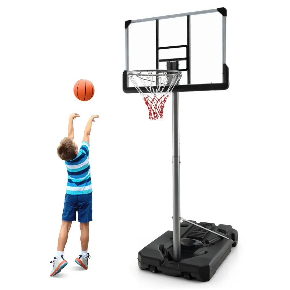 Basketball Hoop with 5.4-6.6FT Adjustable Height and 50 Inch Backboard-Black - Black - Sport Equipments