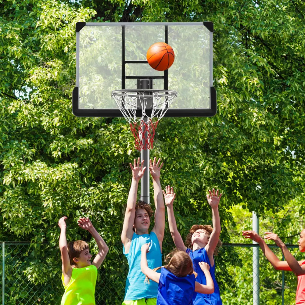 Basketball Hoop with 5.4-6.6FT Adjustable Height and 50 Inch Backboard-Black - Black - Sport Equipments