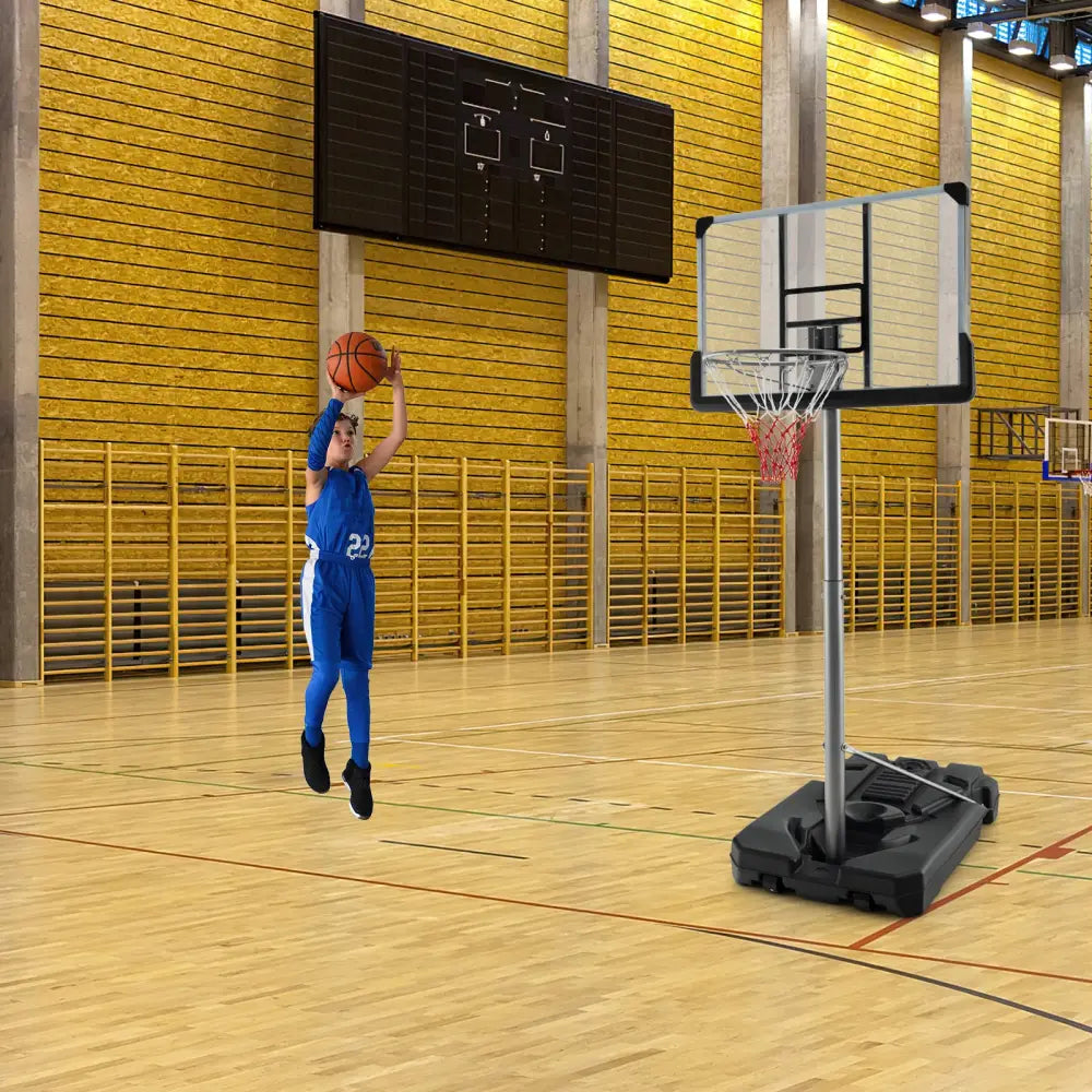 Basketball Hoop with 5.4-6.6FT Adjustable Height and 50 Inch Backboard-Black - Black - Sport Equipments