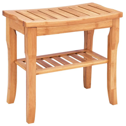 Bathroom Bamboo Shower Chair Bench with Storage Shelf - Natural - Bath Safety