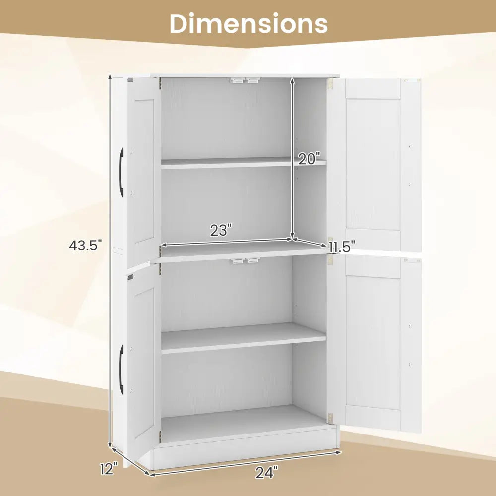 Bathroom Cabinet 43.5 inch Storage Cabinet with Doors and Adjustable Shelves-White - White - Floor Cabinets