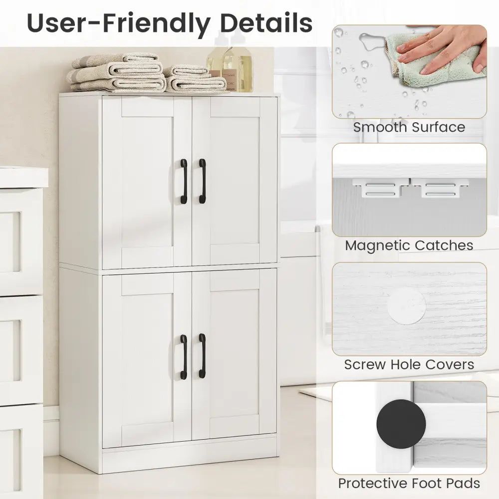 Bathroom Cabinet 43.5 inch Storage Cabinet with Doors and Adjustable Shelves-White - White - Floor Cabinets